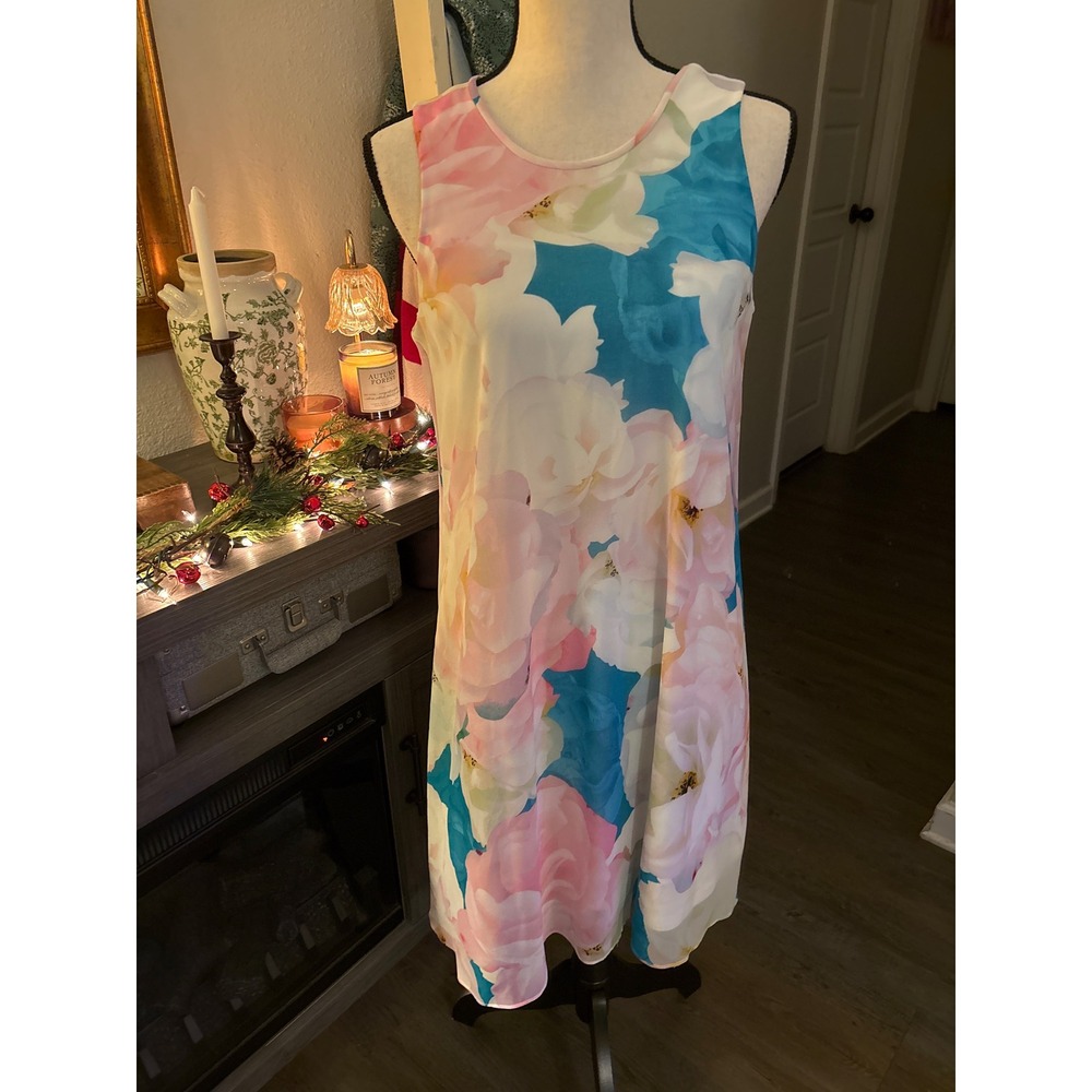 Calvin Klein women's size 8 dress floral sleeveless pink blue